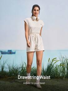 SHEIN 女士户外服装，灵活亲肤的连体衣和裤子，适合露营、徒步旅行和城市通勤 - 米色 - 查看 3