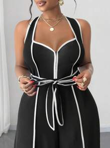 Maweii Plus Size Sexy Off-The-Shoulder Bowknot Jumpsuit - Black - View 7