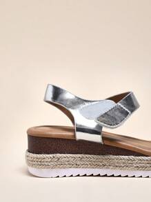 Mini mi #Playful Girls 闪光心形绑带 PU 银色帆布厚底厚底凉鞋 - 舒适贴合，公主风可爱风格 - 銀色 - 查看 4