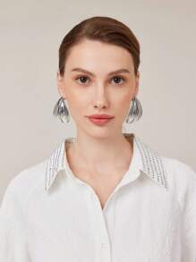MOTF PREMIUM 1 PAIR FASHIONABLE SILVER WATER DROP SHAPED EARRINGS - Silver - View 3