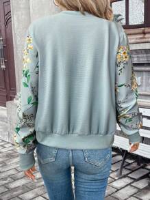 SHEIN Frenchy Áo khoác bóng chày nhẹ có khóa kéo họa tiết hoa dành cho nữ, thường ngày cho mùa xuân/thu - Màu Xám nhạt - Xem 2