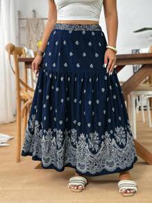 Weeklong 大码印花多层荷叶边宽松休闲度假裙女裙优雅长裙女夏装女裙生日女装女装加大码防晒裙 - 彩色 - 查看 4