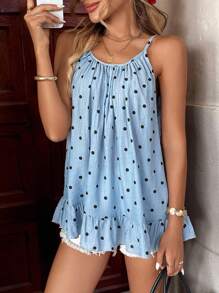 全新时尚圆点图案印花细肩带休闲女式吊带背心 - 藍色 - 查看 3