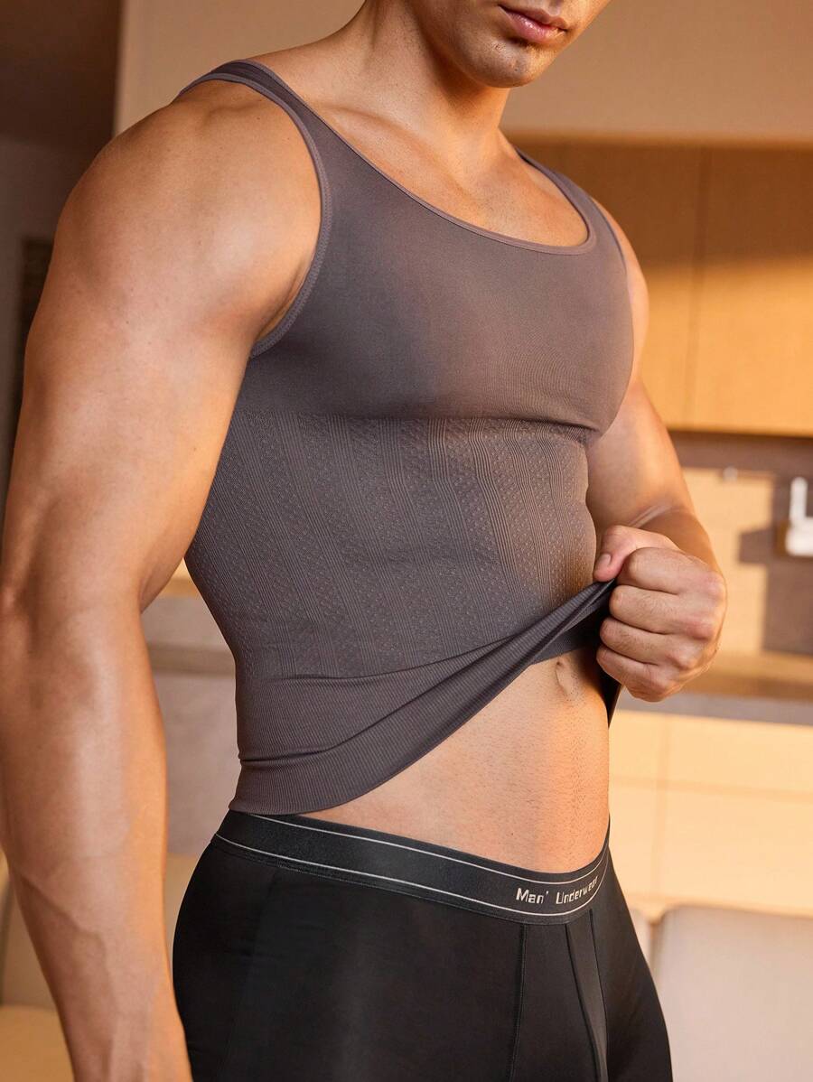 Débardeur de maintien couleur unie à col rond pour hommes - Gris foncé - Voir 1