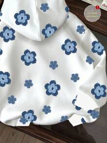 SHEIN EZwear Áo nỉ trùm đầu in hoa giản dị dành cho nữ, phù hợp cho mùa thu/đông - Nhiều màu - Xem 7