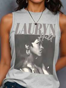 Maweii Plus Size Summer Casual Graphic Letter Print Tank Top