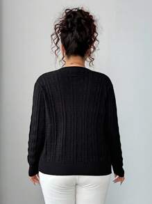 SHEIN Clasi Áo len cardigan dệt kim họa tiết tổ ong cài nút phía trước thanh lịch dành cho phụ nữ ngoại cỡ, áo len cardigan dệt kim - màu đen - Xem 2