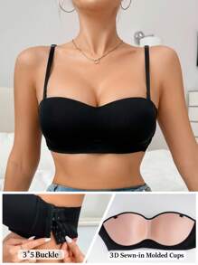 SHEIN Sujetador con cierre delantero y elevador, con cierre lateral para mujer - Negro - Ver 2