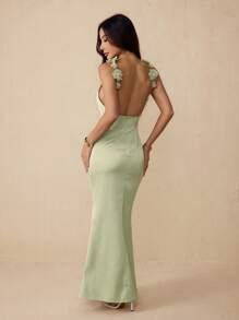 SHEIN PETITE Đầm không tay thanh lịch họa tiết hoa 3D cho nữ - Màu xanh Bạc hà - Xem 1