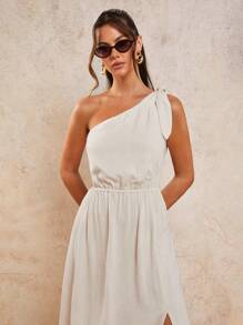 COSMINA Vestido de verano casual para mujer de unicolor sin mangas con abertura alta - Albaricoque - Ver 6