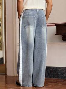 SWAVVY Pantalones casuales sueltos de pierna recta de unicolor para hombre, jóvenes y