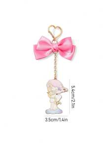 Pop Mart Azura X SHEIN Delicate Handmade Pink Bow Detail Cartoon Pattern Metal Keychain Bag Charm Pendant, Dreamlike