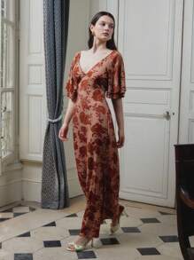 lacRébo Váy Maxi Cổ Chữ V Họa Tiết Hoa Đỏ Có Tay Phồng Phong Cách Boho Mùa Thu Váy Cocktail Váy Dạ Hội Váy Dạ Hội Váy Dài - Nhiều màu - Xem 6