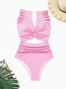 Swim Vcay Bộ đồ bơi một mảnh hở lưng thiết kế tua rua sọc hồng cho kỳ nghỉ lễ hội bãi biển dành cho nữ - Hồng - Xem 3
