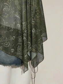 SHEIN ICON Y2k Nữ Kiểu Tây Boho Babydoll Màu Nâu Và Xanh Lá Cây Kỳ Nghỉ In Họa Tiết Paisley Hạt Điều Dây Rút Cổ Halter Camisole - Nhiều màu - Xem 7