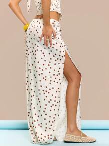 MUSERA Low Rise Side Split Polka Dot Maxi Skirt Summer Vacation Holiday Festival Cute Casual Elegant Tuscan Sun Beach Birthday Wedding Guest Wedding Party Easter - Coffee Brown - View 3