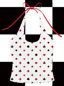 Shutterstock Áo ba lỗ buộc cổ hở lưng in họa tiết toàn thân thời trang dành cho nữ, mùa hè - Nhiều màu - Xem 1