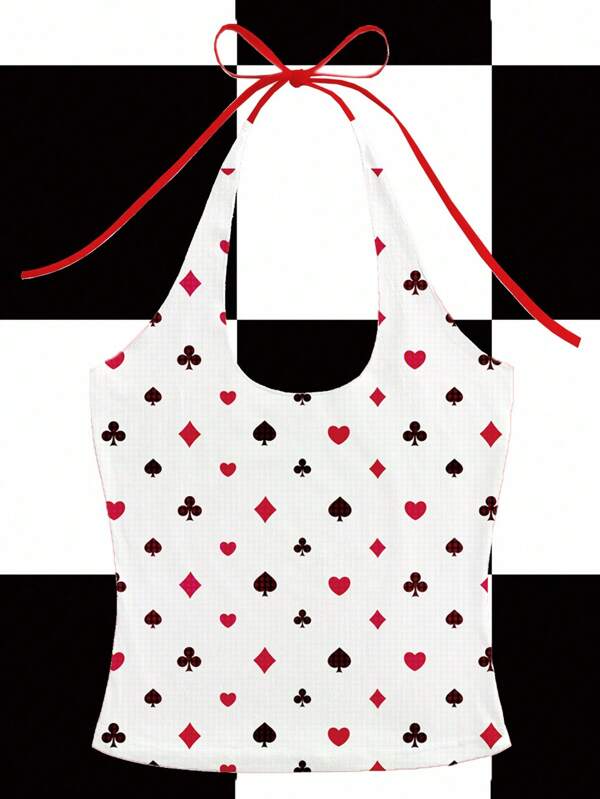 Shutterstock Top sin mangas con estampado todo sobre, cuello de halter y amarre en la espalda para mujer, verano