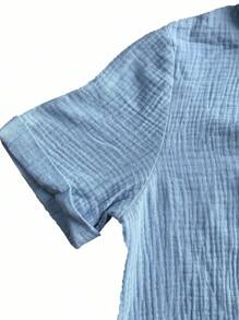 SHEIN LUNE Camisa informal de manga corta y cuello vuelto de unicolor para verano