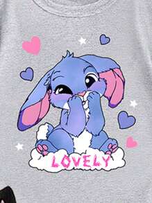 SHEIN 返校少女时尚休闲豹纹樱桃字母图案圆领短袖T恤豹纹打底裤套装个性街头套装夏秋装 - 彩色 - 查看 6