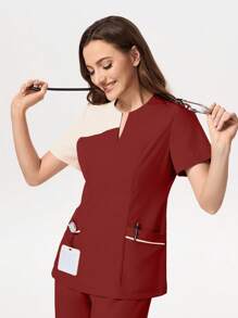 TaskEZ Contrast Color V Neck Scrub Top With Pockets And Pants, /Healthcare Scrub Uniform Set Women Scrub Sets Nurse Scrub Sets Women Scrub Suits Two Pieces Scrub Sets