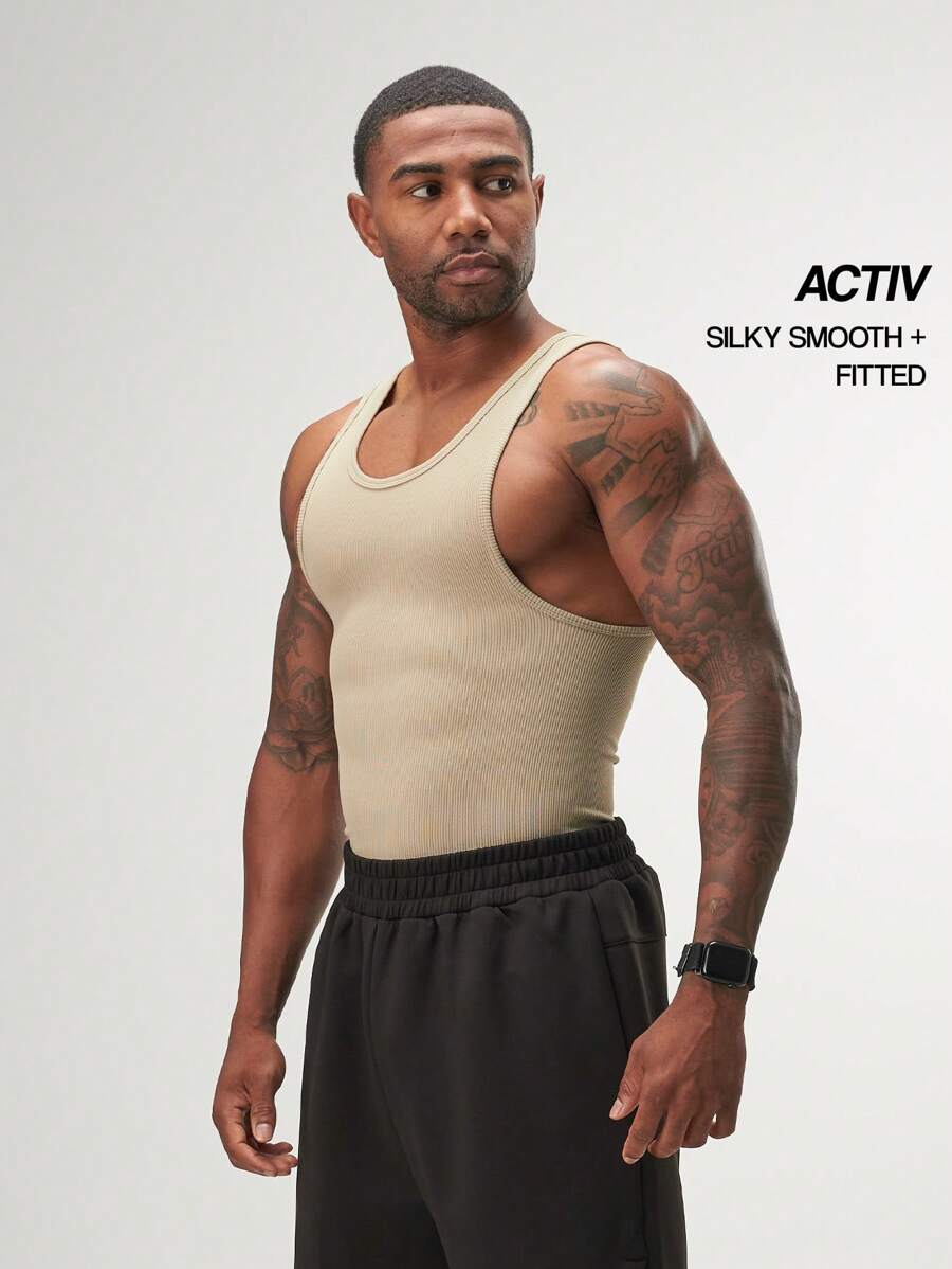 ARC Activewear Performance Cuttoff Tank Cap Sleeve Top T Shirt Gym Workout Muscle Tank - Brown - View 1