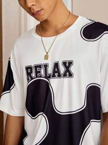 SWAVVY Casual Everyday Loose Men's White Letter Print T-Shirt