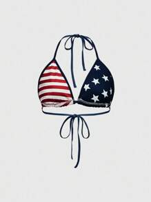 ROMWE Grunge Punk Y2K Midriff-Baring American Flag Bra Top For Women, Music Festival Style