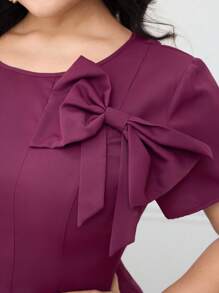 Modelyn Plus Size Elegant Solid Color Bowknot Decor Dress, Summer