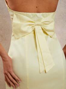 COSMINA Women's Satin Fabric Metallic Floral Decor Fashion Sleeveless Mini Dress Party Vacation Evening Dress - Yellow - View 7