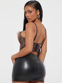 SHEIN SXY 豹纹网眼褶皱吊带背心，内置胸罩，休闲，街头，夜店，派对，适合春夏季 - 彩色 - 查看 2