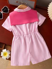 女婴夏季休闲风格连体衣短袖和披肩 - 淺粉色 - 查看 2