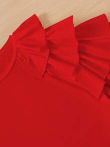 SHEIN Essnce Camiseta unicolor ribete con fruncido - Rojo - Ver 5