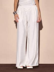 MUSERA Tie Front Wide Leg Linen Look Trousers Summer Vacation Streetstyle Cool Girl Festival Holiday Casual Beach Beachwear Elegant Graphite