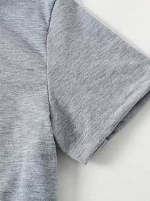 SHEIN 返校少女时尚休闲豹纹樱桃字母图案圆领短袖T恤豹纹打底裤套装个性街头套装夏秋装 - 彩色 - 查看 5