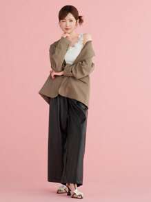 DAZY Chaqueta de traje ancha de unicolor con bolsillos para mujer, ropa de negocios de otoño - Marrón Chocolate - Ver 10