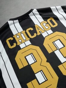 Manfinity Campus Court Herren Sommer lässiges Farbblock Streifen und Nummer Muster Kurzarm T-Shirt - Verschiedenfarbig - Übersicht 3