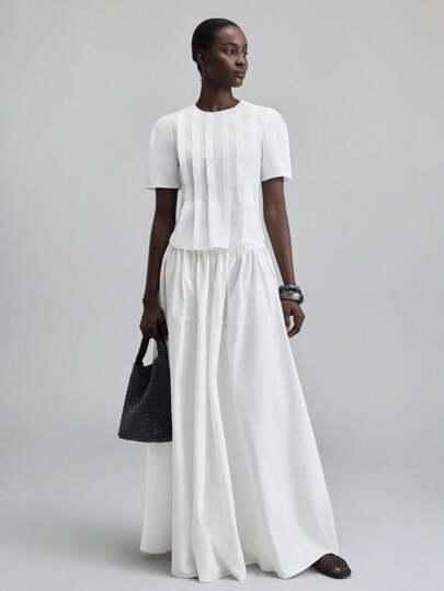 Ontre 2025 秋冬女装、秋冬女装、返校装、万圣节装、圣诞节装、商务休闲装、复古装、优雅装、百搭装、基础款服饰、纳什维尔服饰、圆领、短款泡泡袖、褶皱装、纯色衬衫、正式连衣裙、百搭装、日常通勤装