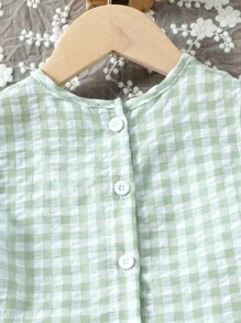 Girls (Small Size) Summer Elegant Lady T-Shirt Set, Green Plaid Sleeveless Top & Long Pants, Soft Casual Daily Wear Girls Gingham Outfit Girls Checkered Outfit Toddler Girl Gingham Set Mint Green Outfits For Kids Girls Two Piece Outfit Green Fall Winter