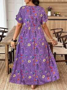 Weeklong Casual Vacation Style Random Print Short Sleeve Plus Size Dress - Multicolor - View 2