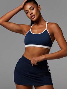 Athîral Women's Contrast Color High Waist Pocketed Casual Activewear Skort - Navy Blue - View 4