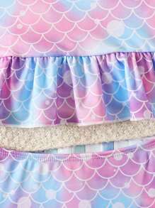 2pcs Girls' Swimwear Set: Mermaid Scale Print Ruffled Spaghetti Strap Swimsuit Top And Mermaid Scale Print Triangle Bikini Bottom, Perfect For Summer Beach Holiday - Multicolor - View 5