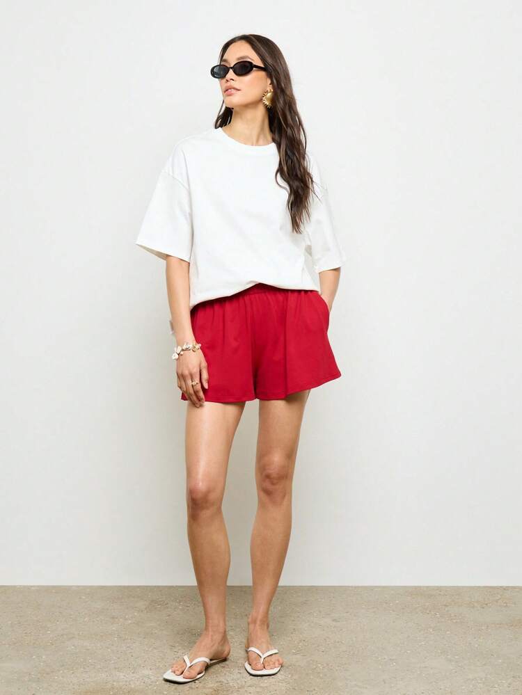 Relaxed Fit High Waisted Lounge Wide Leg Stretch Comfort Shorts