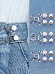 Bộ 3 Đai Thắt Lưng Quần, Bộ Khóa Thắt Lưng Có Thể Điều Chỉnh, Nút Thêm Cho Quần Jean Giúp Quần Jean Ôm Hơn, Nút Điều Chỉnh Cho Quần, Quần Jeans, Váy, Tay Áo - Bạc - Xem 6