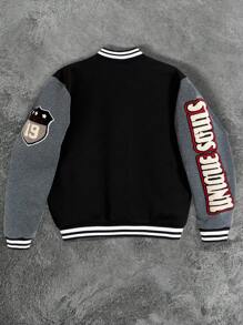 PAVTROS Manfinity Streetrush Men Slogan Print Long Sleeve Single-Breasted Casual Baseball Jacket, Fall - Multicolor - View 2