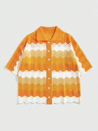 Street Life Men's Loose Vacation Knitted Shirt, Knitted Short Sleeve Top