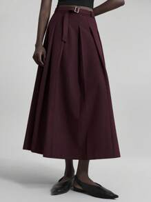 Ontre 现代都市风格，简约舒适设计，卡其色女式褶皱 A 字裙，日常休闲/通勤/商务休闲装，2025 年新品，初秋 - 卡其色 - 查看 5