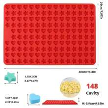 1 件巧克力糖果模具托盘，带有 148 个星形和心形空腔，用于 DIY 零食，例如狗零食、糖果、软糖、饼干、巧克力和其他可爱零食，由食品级硅胶制成 - 紅色 - 查看 3