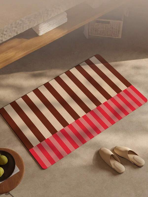 Joivida 1-Pc Diatom-Mud Bedside Floor Mat | Brown & Red Striped Candy-Bar Design | Ultra-Soft Microfiber Surface + Non-Slip TPR Backing | Quick-Dry, Machine-Washable | Cozy Rug For Bedroom, Bathroom, Dorm | Ideal Housewarming & Christmas Gift | Striped Area Rug, Bedside Mat, Modern Floor Rug, Soft Bath Mat, Non Skid Carpet