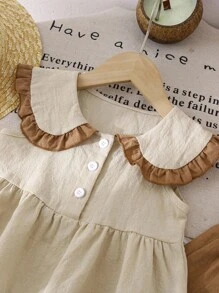 SHEIN 2-Piece Set Baby Girl Infant Toddler 0-3 Years Old Casual Daily Washed Cotton Big Peter Pan Collar Lapel Sleeveless Shirt Top Wide-Leg Pants Suit - Multicolor - View 7